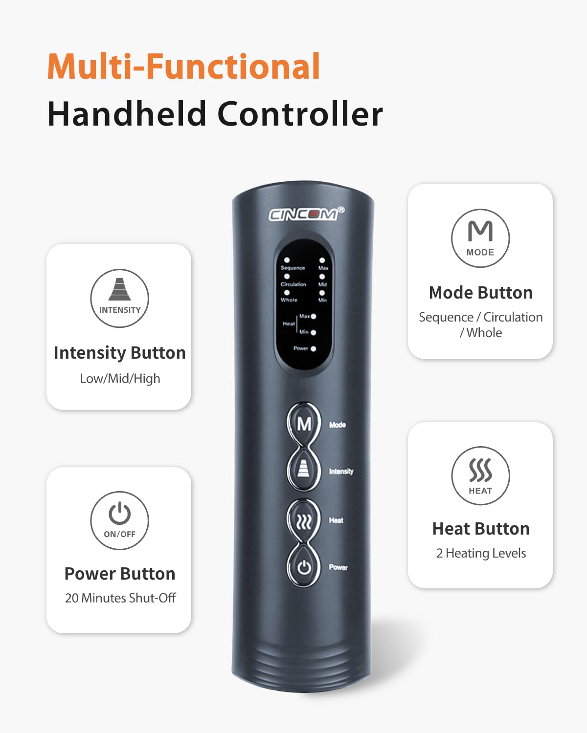 CINCOM Masajeador de pies y piernas con calor, masajeador de compresión de aire para circulación y relajación muscular, 3 modos, 3 intensidades, 2 calentamientos súper silenciosos