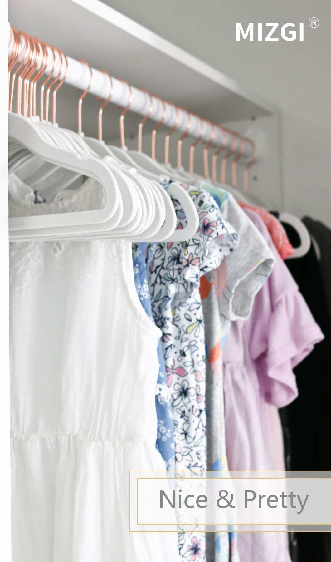 MIZGI - Perchas de terciopelo para bebé, antideslizantes, para niños y niños, perchas de 11.8 pulgadas para ropa de bebé, paquete de 50 (blanco)
