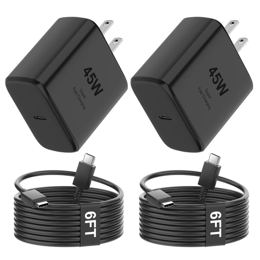 Cargador Samsung 45W Super Rápido USB C, Compatible con Samsung Galaxy S25/S24/S23/S22 Ultra, Cargador de Repuesto, 2 en 1, Viaje, 18 Meses de Garantía