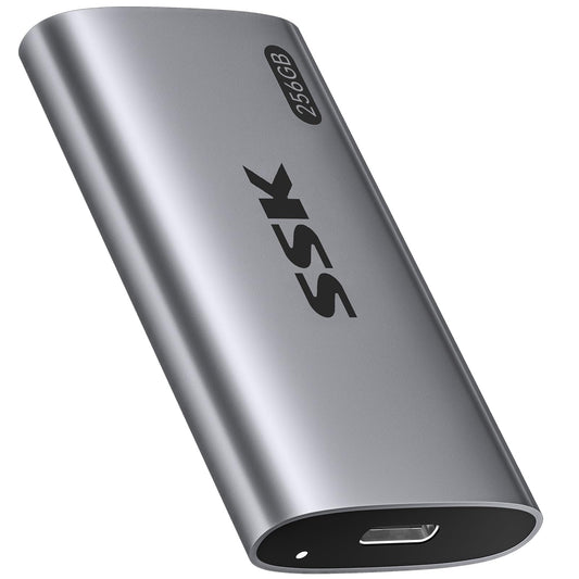 Disco Duro Externo SSK Negro SSD de 256 GB con Luz LED para iPhone 15/Pro, Windows, Mac y Android