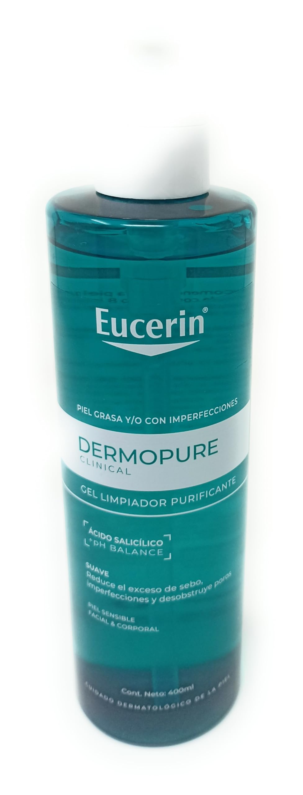 Eucerin Dermopure Clinical Gel Limpiador Facial y Corporal Purificante Reduce Exceso de Sebo, Imperfecciones, Espinillas y Comedones, Desobstruye y Destapa Poros para Piel Sensible 400 Ml