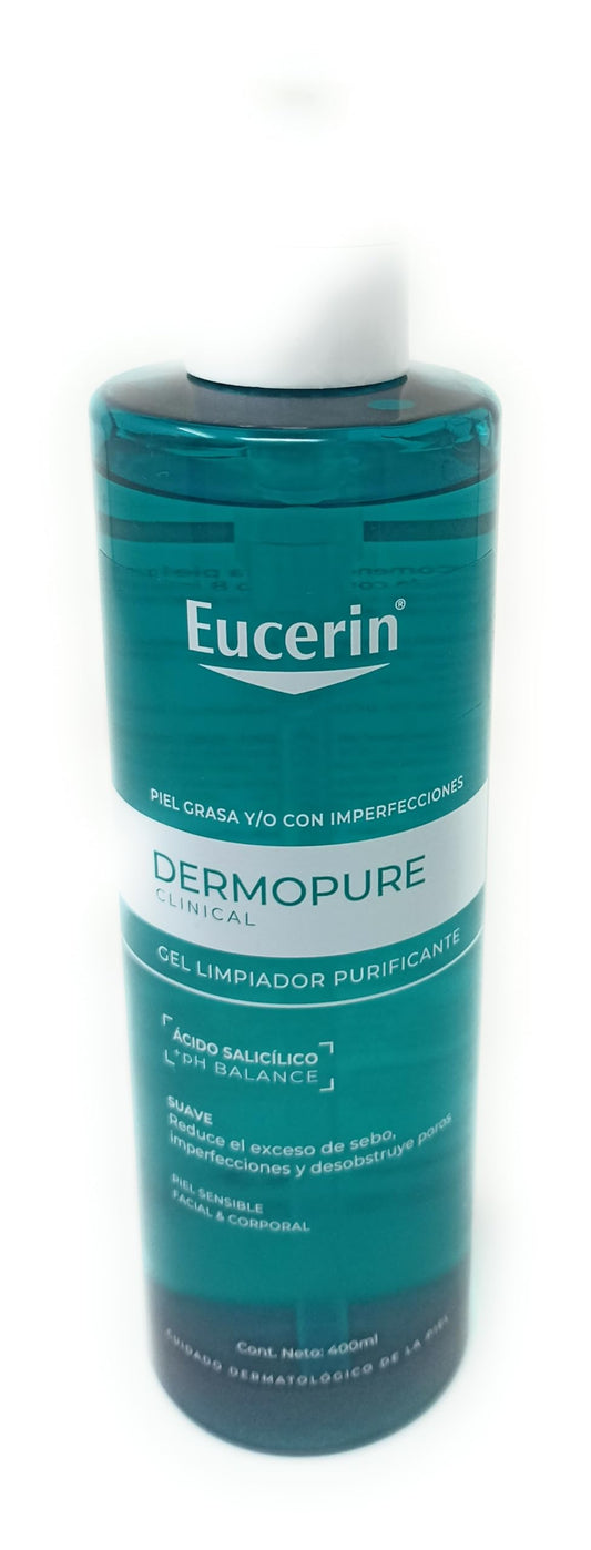 Eucerin Dermopure Clinical Gel Limpiador Facial y Corporal Purificante Reduce Exceso de Sebo, Imperfecciones, Espinillas y Comedones, Desobstruye y Destapa Poros para Piel Sensible 400 Ml