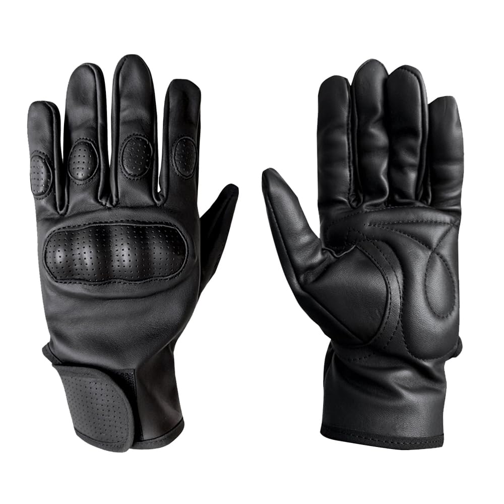 Guantes para Motociclista Hombre o Mujer de Piel con protección acojinada de Palma y rígida en Nudillos Modelo 6030 (Negro, XX-Large)
