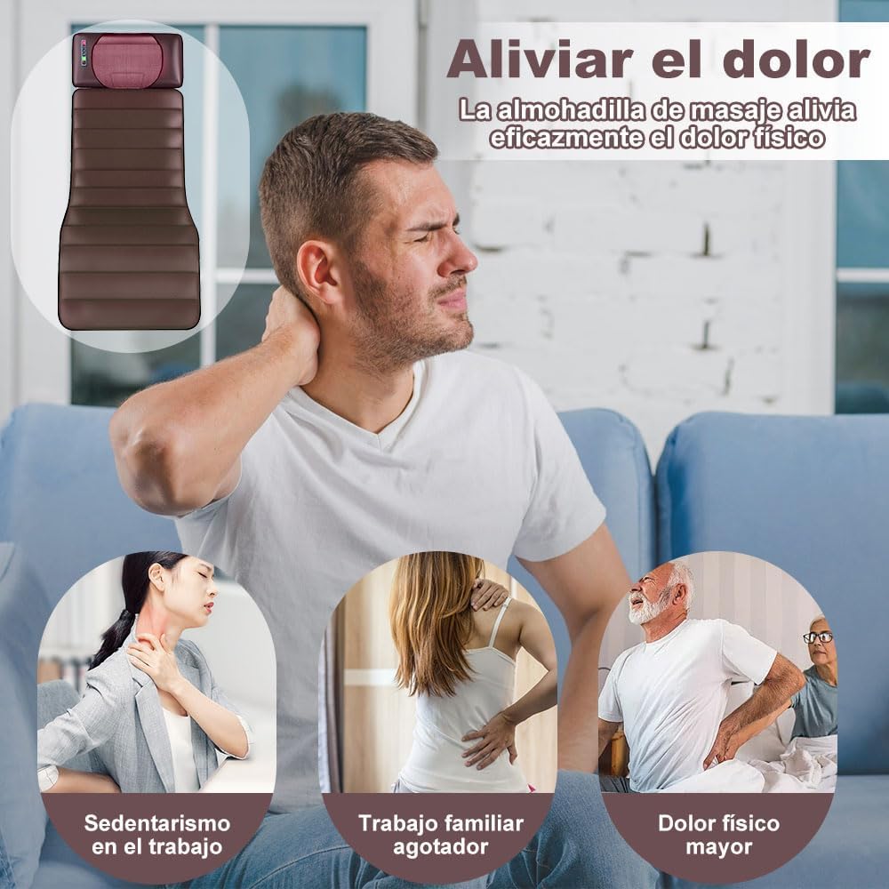STAZWOUZZ Masajeador de Cuerpo Completo, Colchoneta de Masaje con Calefacción, Almohadilla de Masaje para Silla, Cojín de Masaje de Vibración, Almohadilla Masajeador de Espalda con Motores de Vibración