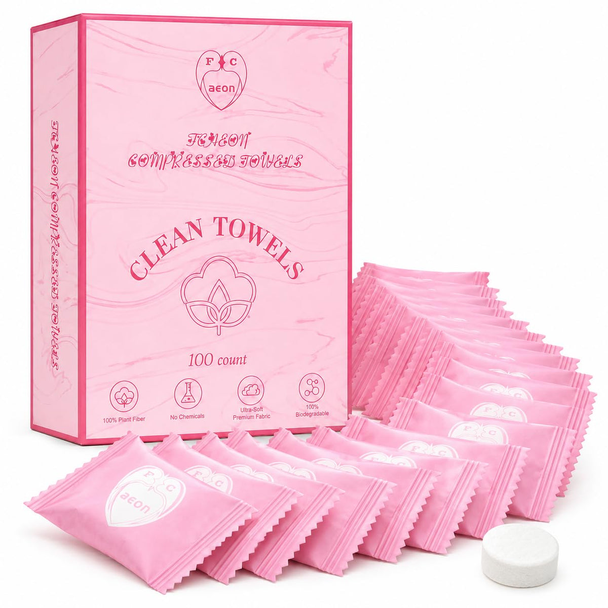 FCaeon Toalla Comprimida de Viaje Desechable 100 Unidad, Toallitas Ultra Suaves para Aclararse los Dedos, Toalla Facial 100% Biobasada, Mini Toallitas Limpiadoras,Ahorran Espacio,Paño Absorbente(Rosa)