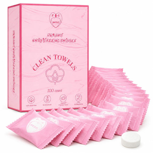 FCaeon Toalla Comprimida de Viaje Desechable 100 Unidad, Toallitas Ultra Suaves para Aclararse los Dedos, Toalla Facial 100% Biobasada, Mini Toallitas Limpiadoras,Ahorran Espacio,Paño Absorbente(Rosa)