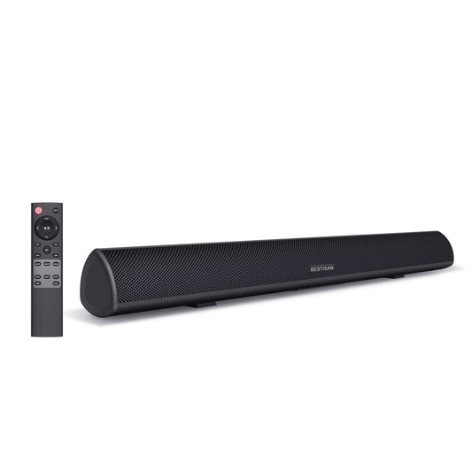 BESTISAN Barra de Sonido de 80 W, 34 Pulgadas, Barra de Sonido Bluetooth 5.0 inalámbrico y con Cable para Cine en casa (DSP, bajo Ajustable, Cable óptico Incluido)
