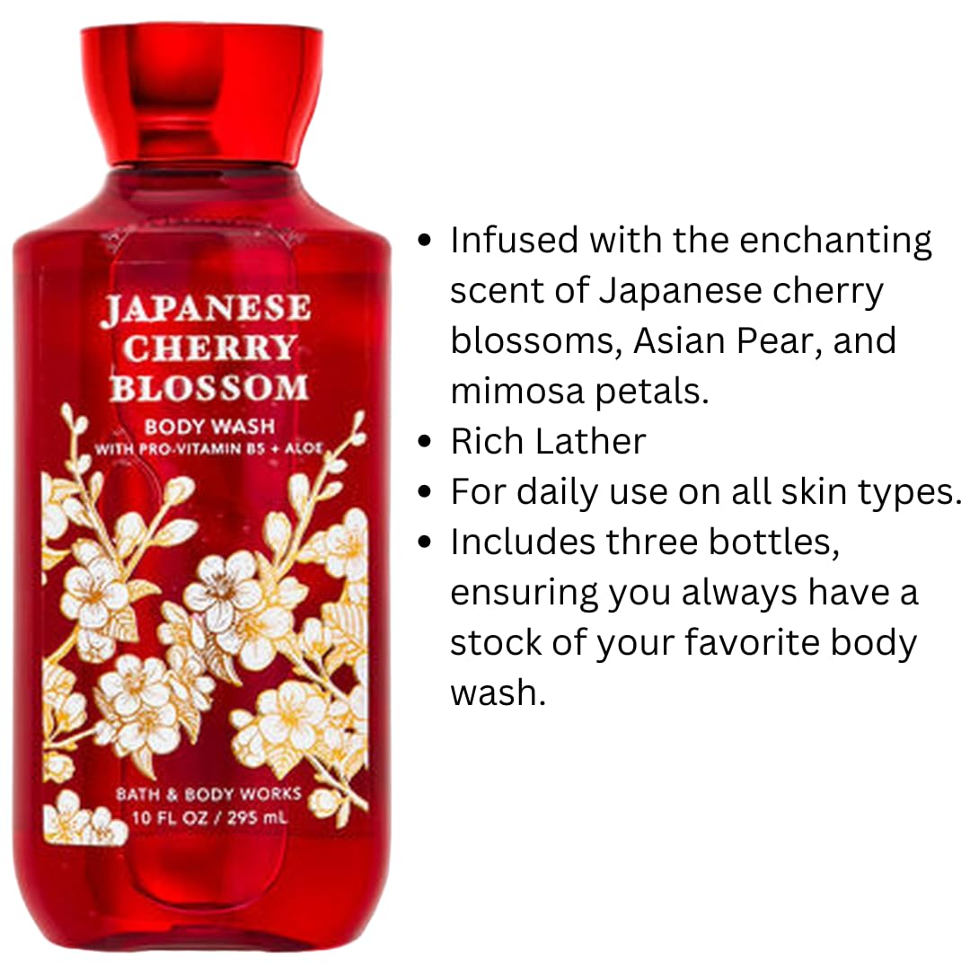 Japanese Cherry Blossom Shower Gel Body Wash - Set of THREE (3) bottles (10 oz ea) - Bath & Body Works Signature Collection