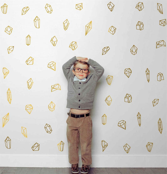 50 calcomanías de pared con formas geométricas y gemas, decoración del hogar, calcomanías de vinilo para habitación de niños D999 (dorado)