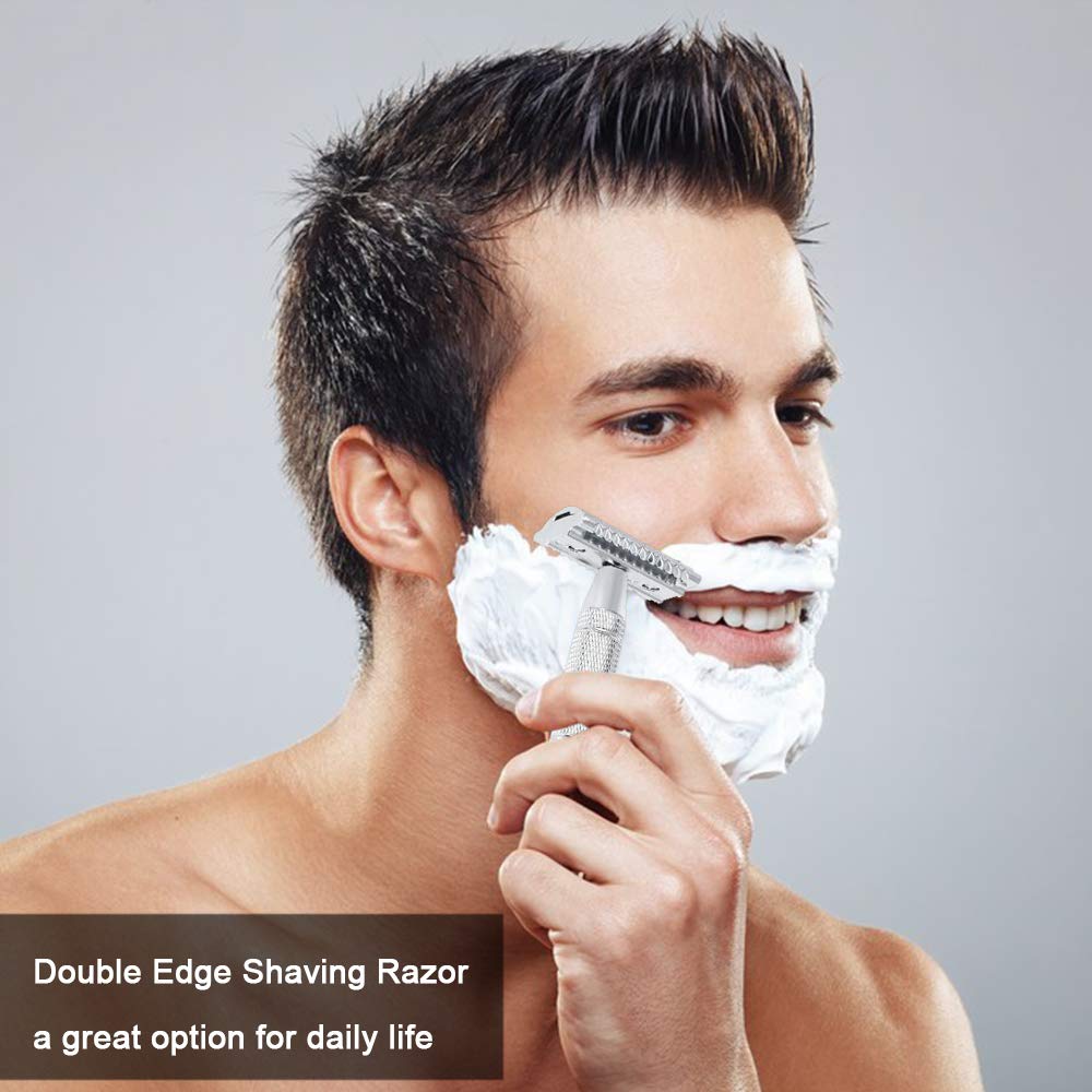 Walory Acero Inoxidable - Maquinilla de Afeitar de Seguridad de Acero Inoxidable, Maquinilla de Afeitar de Doble Filo Tradicional para Hombres, Maquinilla de Afeitar Manual para Barba, Herramienta de