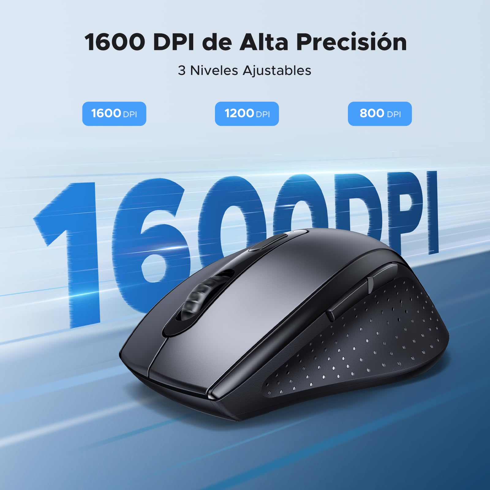 Mouse Inalámbrico UGREEN Negro Ergonómico con DPI Ajustable para PC y Portátil