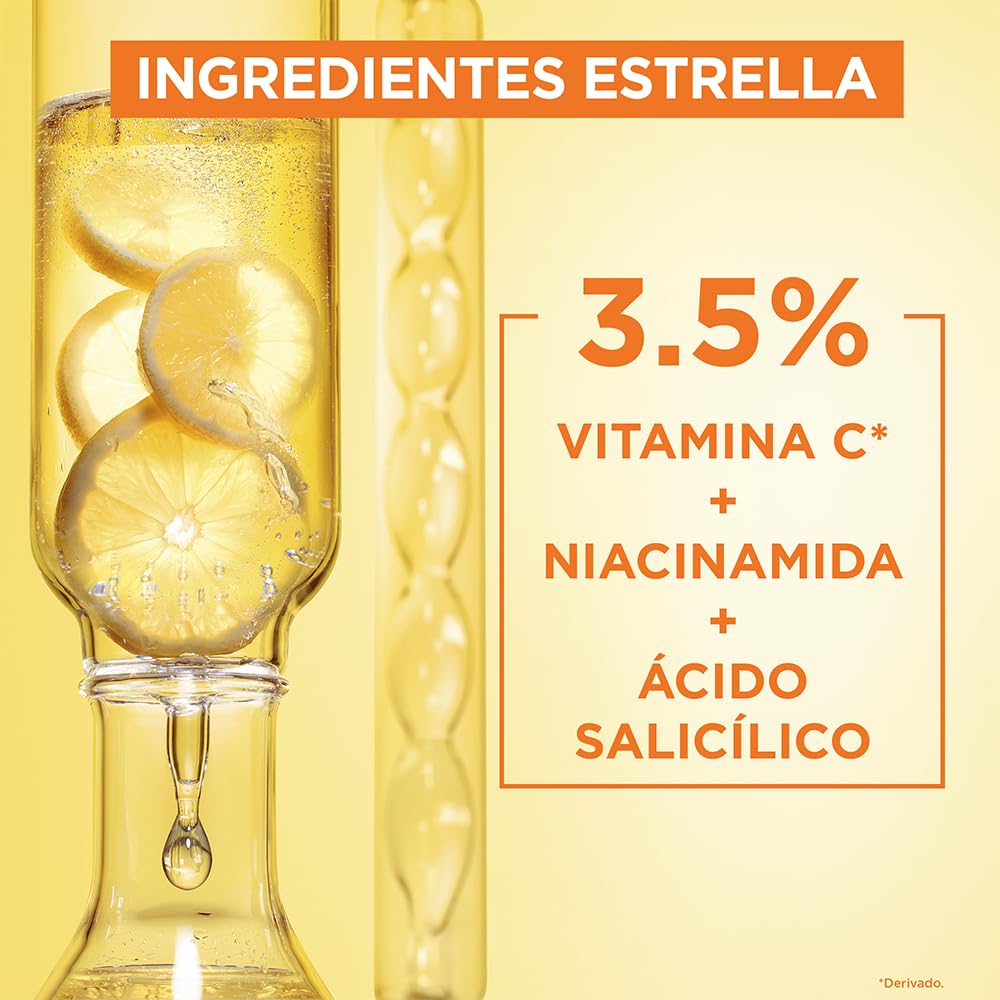 Kit Garnier Express Aclara Rutina anti manchas con Vitamina C: Sérum facial, crema hidratante y gel limpiador, 3 piezas. Hidrata, ilumina y unifica el tono de la piel