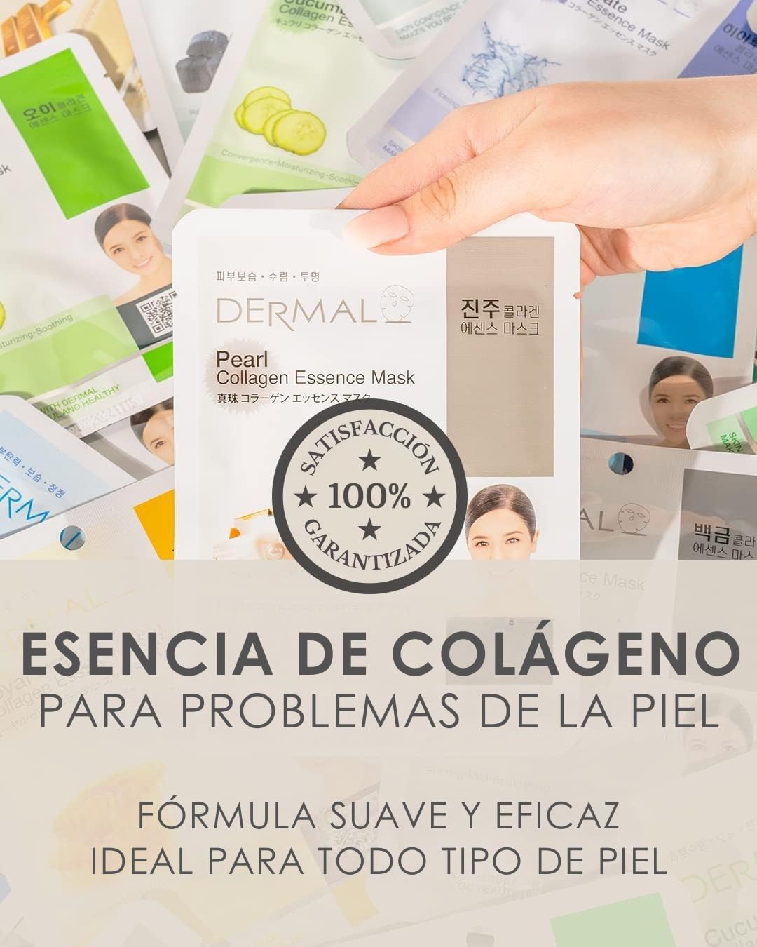 DERMAL Korea 24 Mascarillas Faciales Coreanas con Colágeno y Vitamina E