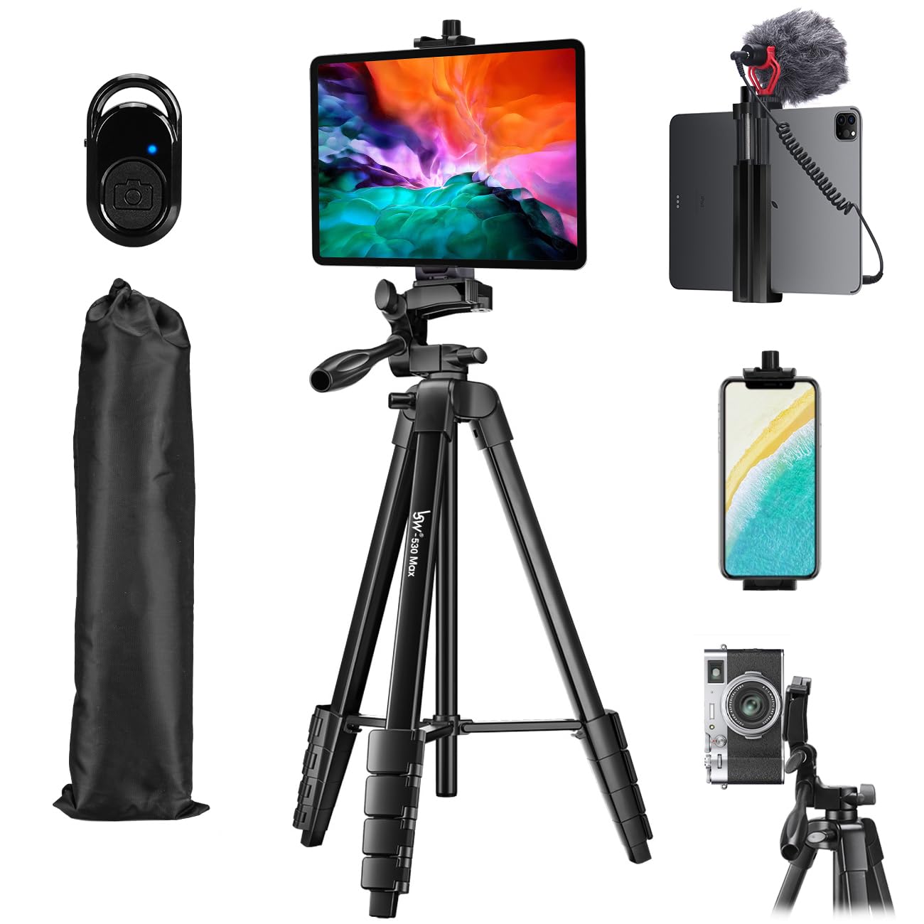 Trípode de Teléfono Lusweimi 167 CM Negro con Remoto Bluetooth y Bolsa de Transporte