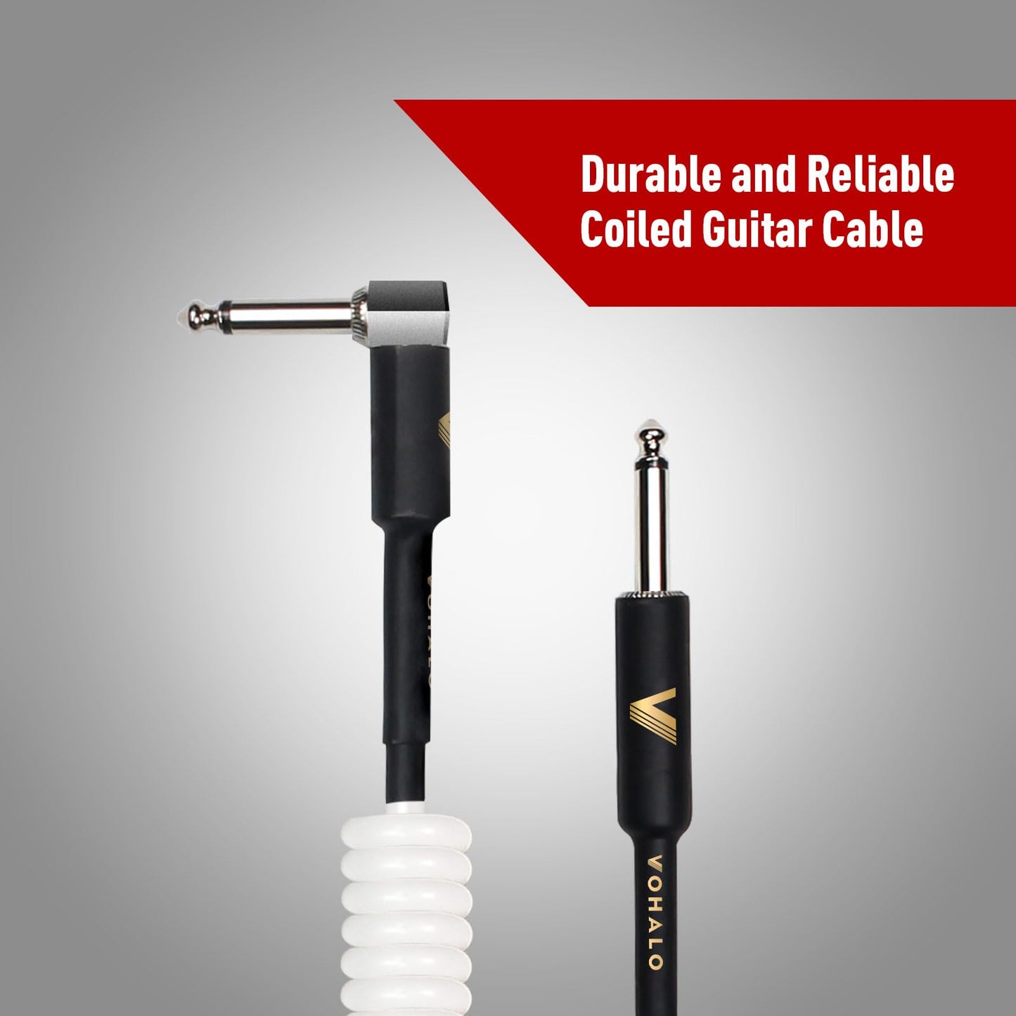 Cable de Guitarra VOHALO Blanco Rizado 10M 1/4 Pulgada Ángulo Recto a Recto