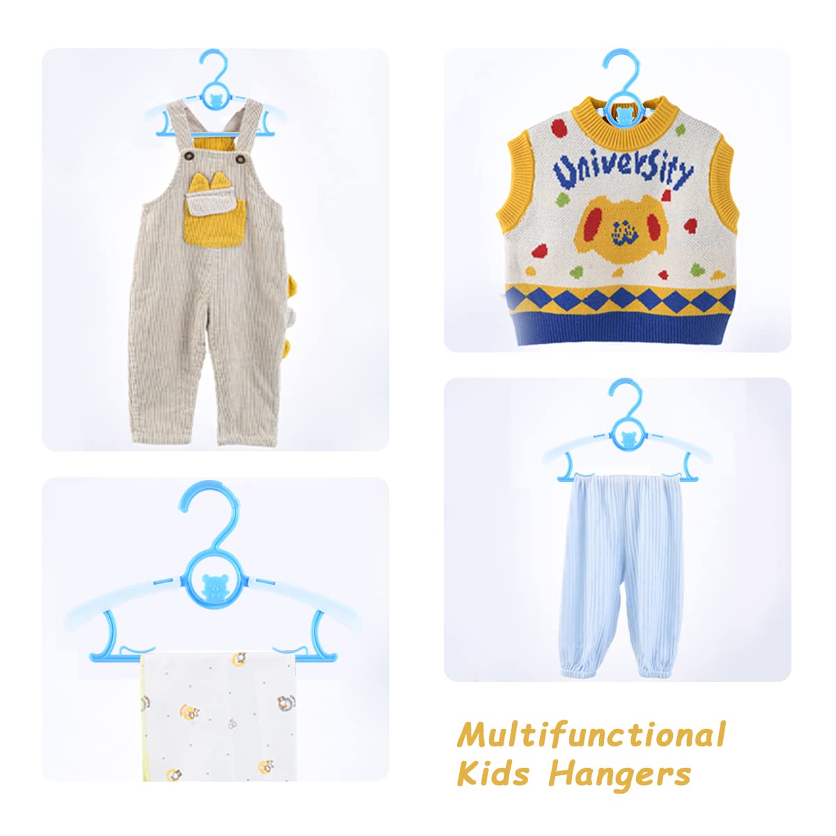 Perchas para bebé para guardería, clóset, paquete de 60 perchas de plástico para niños, ahorro de espacio, antideslizantes, extensibles, de 11 a 14 pulgadas, perchas ajustables resistentes para ropa