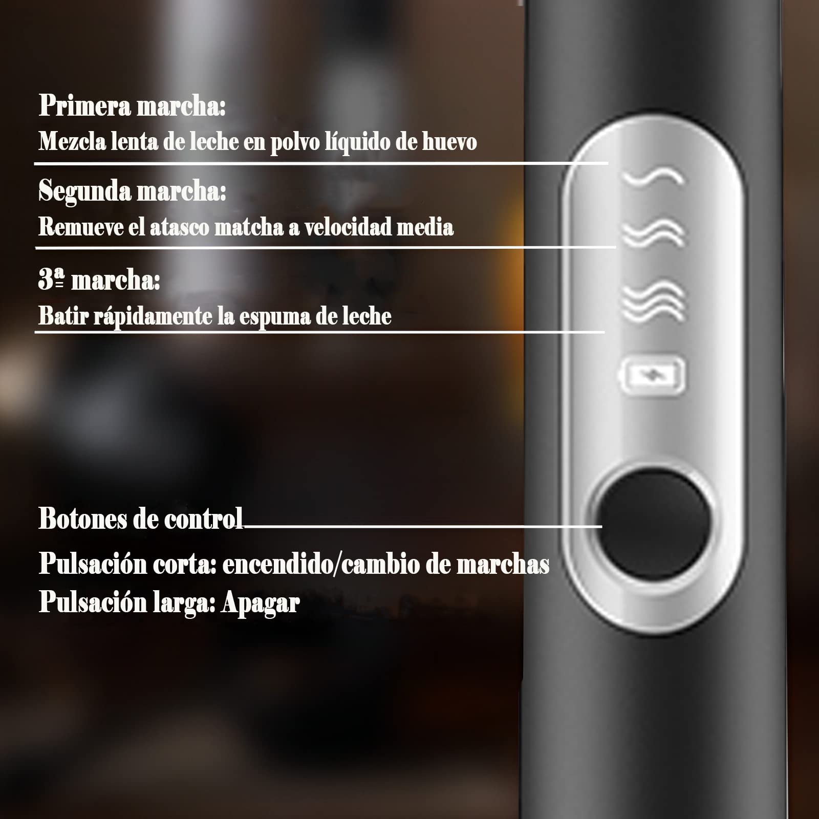 ANGECM8 Espumador de Leche eléctrico recargable por USB,3 velocidades con 3 batidor de acero inoxidable,Agitador electrico,Batidor electrico de mano para Café,Lattes,Capuccino,Chocolate Caliente