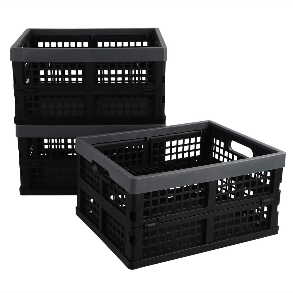 Fiazony Cesta / contenedor de almacenamiento plegable de plástico de 15 L, paquete de 3, negro