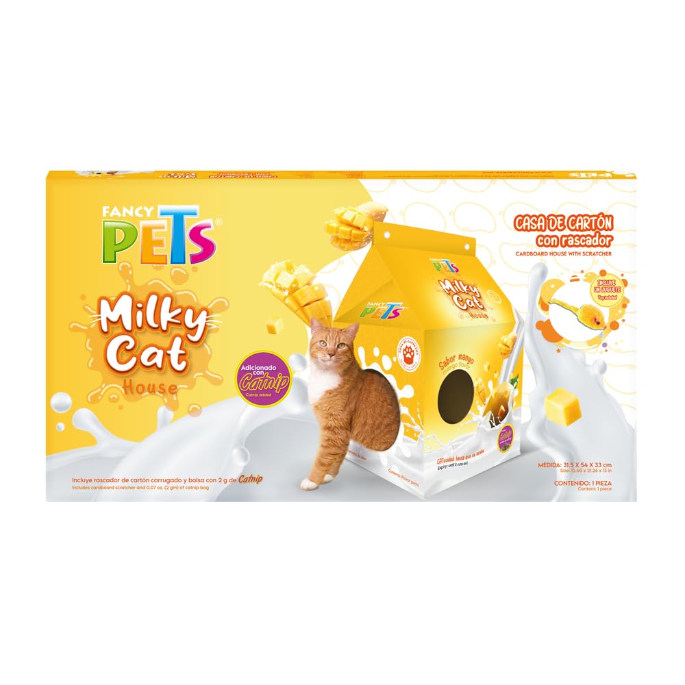 Fancy Pets Casa de Cartón con Rascador para Gatos Milky Cat Sabor Mango