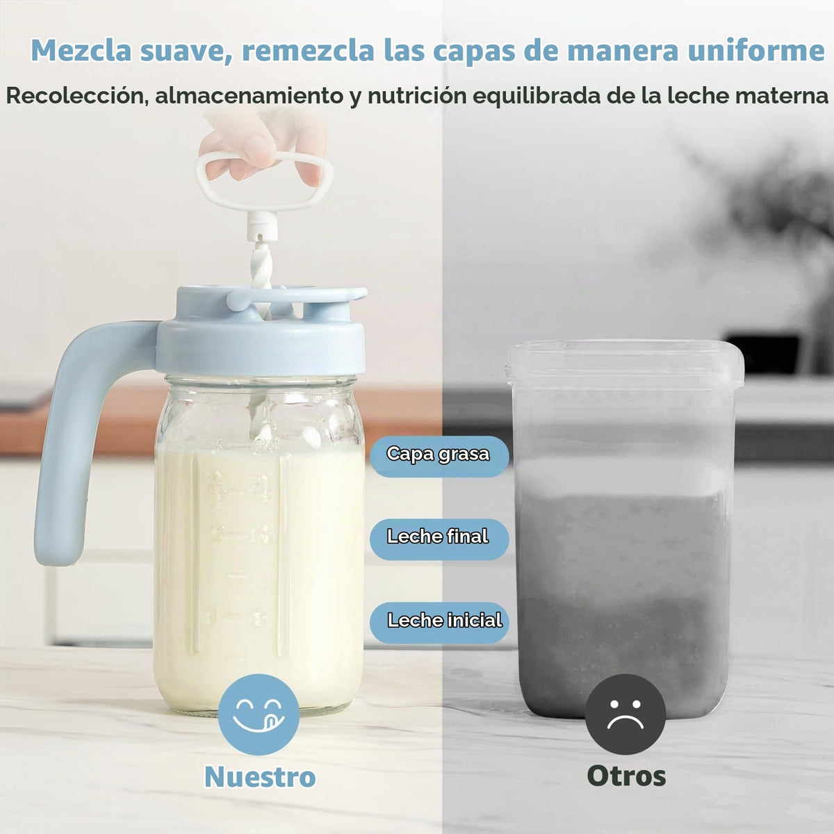 Papablic - Jarra de leche materna con mezclador para fórmula, color azul