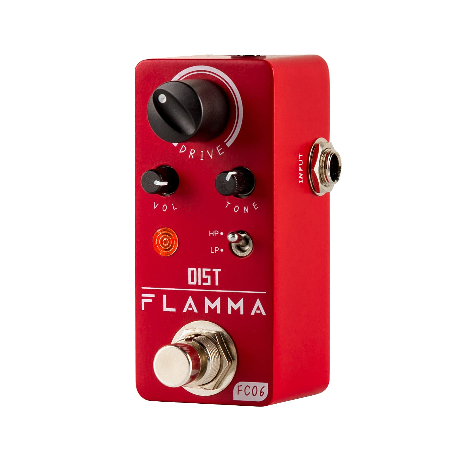 Pedal de Distorsión Flamma FC06 Rojo con Carcasa de Metal y True Bypass