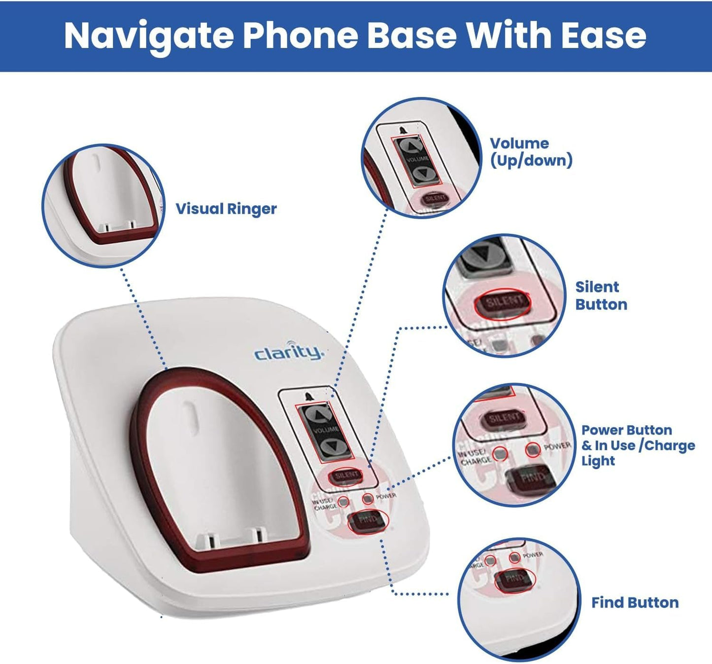Clarity XLC3.4 Plus DECT 6.0 Sistema de teléfono inalámbrico amplificado extra fuerte para personas con discapacidad auditiva