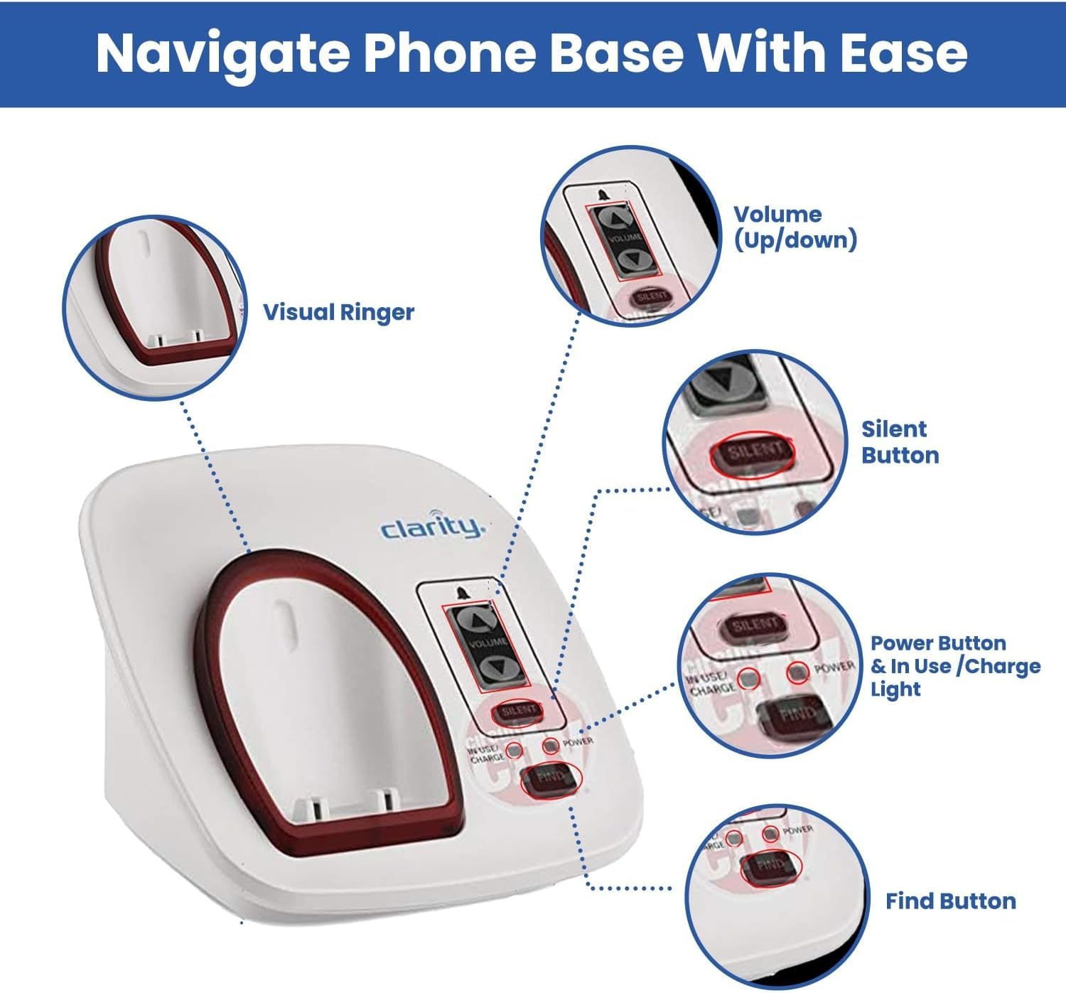 Clarity XLC3.4 Plus DECT 6.0 Sistema de teléfono inalámbrico amplificado extra fuerte para personas con discapacidad auditiva