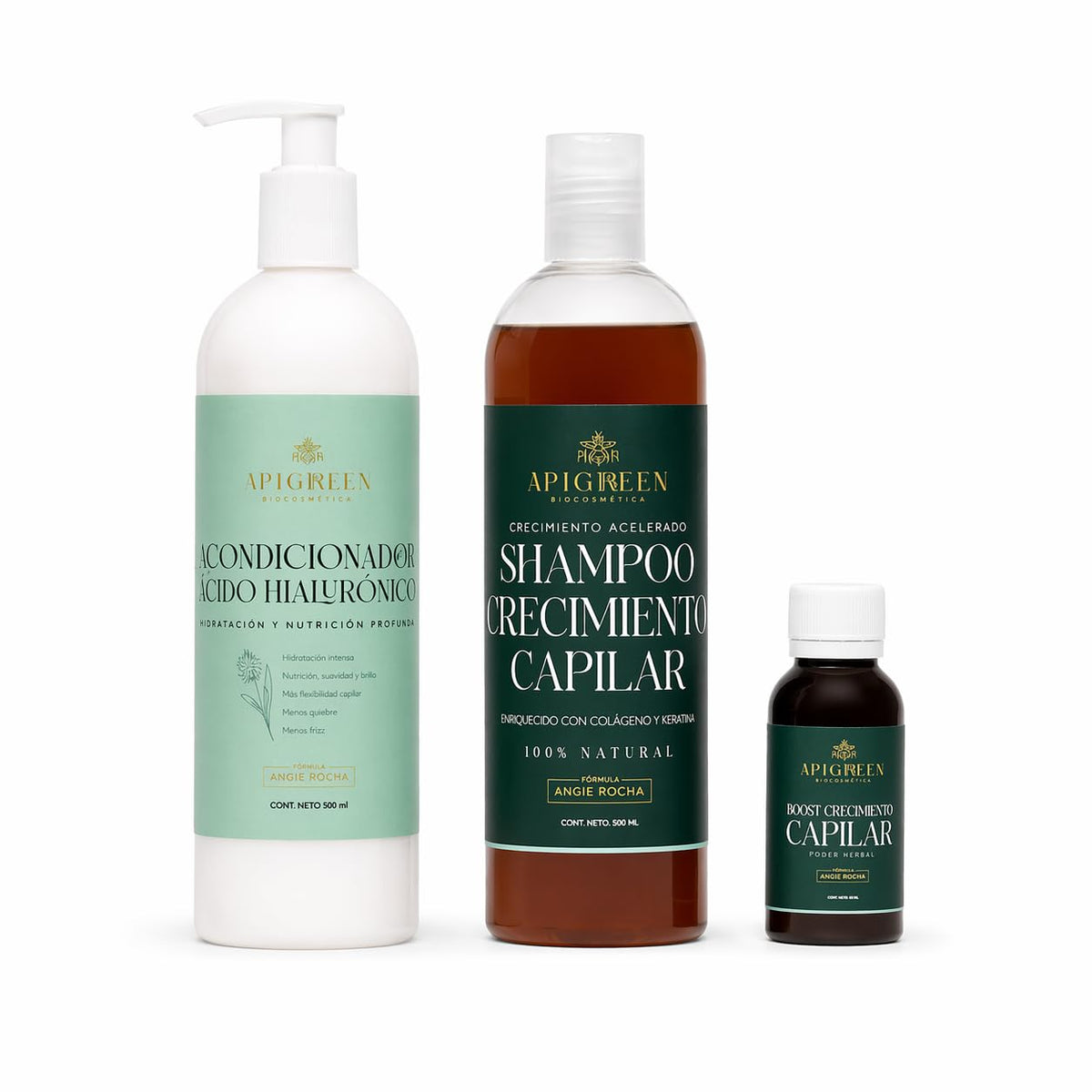 Kit Capilar Apigreen Negro para Crecimiento y Fortalecimiento del Cabello con Ácido Hialurónico