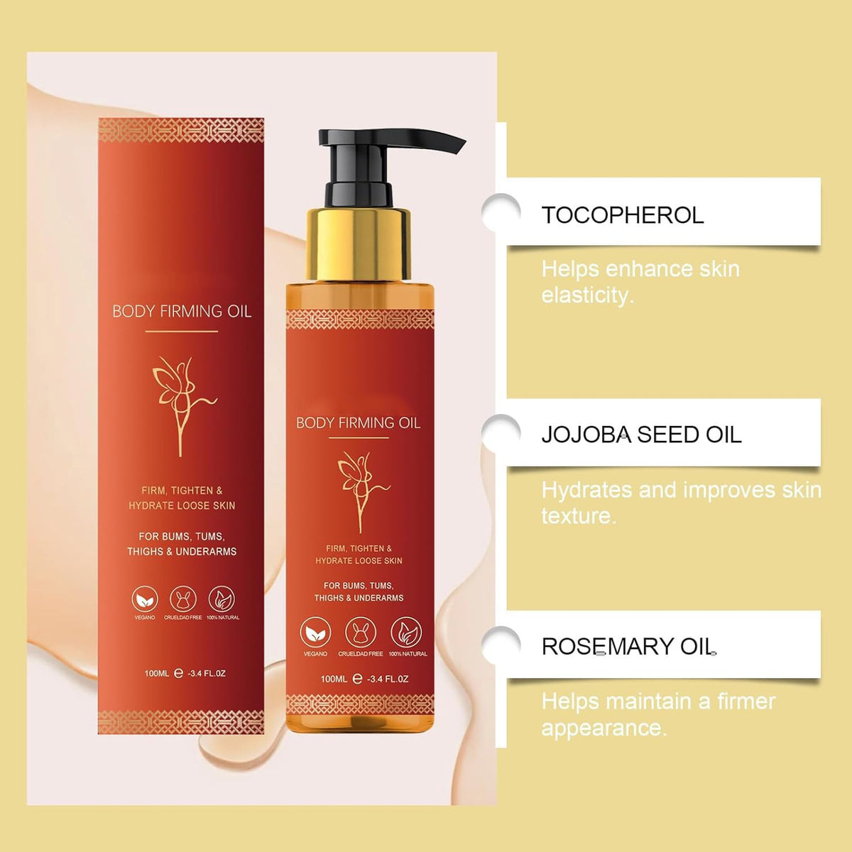 RUIAO 3PC Body Oil, De Rápida Absorción, no Grasoso, Contiene Extracto de Rosa para Tensar la Piel, Lujoso Regalo de Spa.