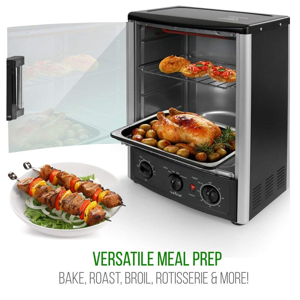 Horno Vertical Nutrichef Negro con Asador Ajustable para Encimera