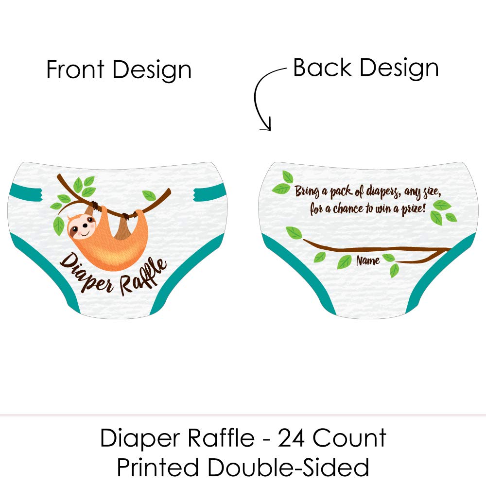 Big Dot of Happiness Let's Hang – Perezoso – Pañal en forma de boletos para rifle – Actividades para baby shower – Juego de rifa de pañales – Juego de 24