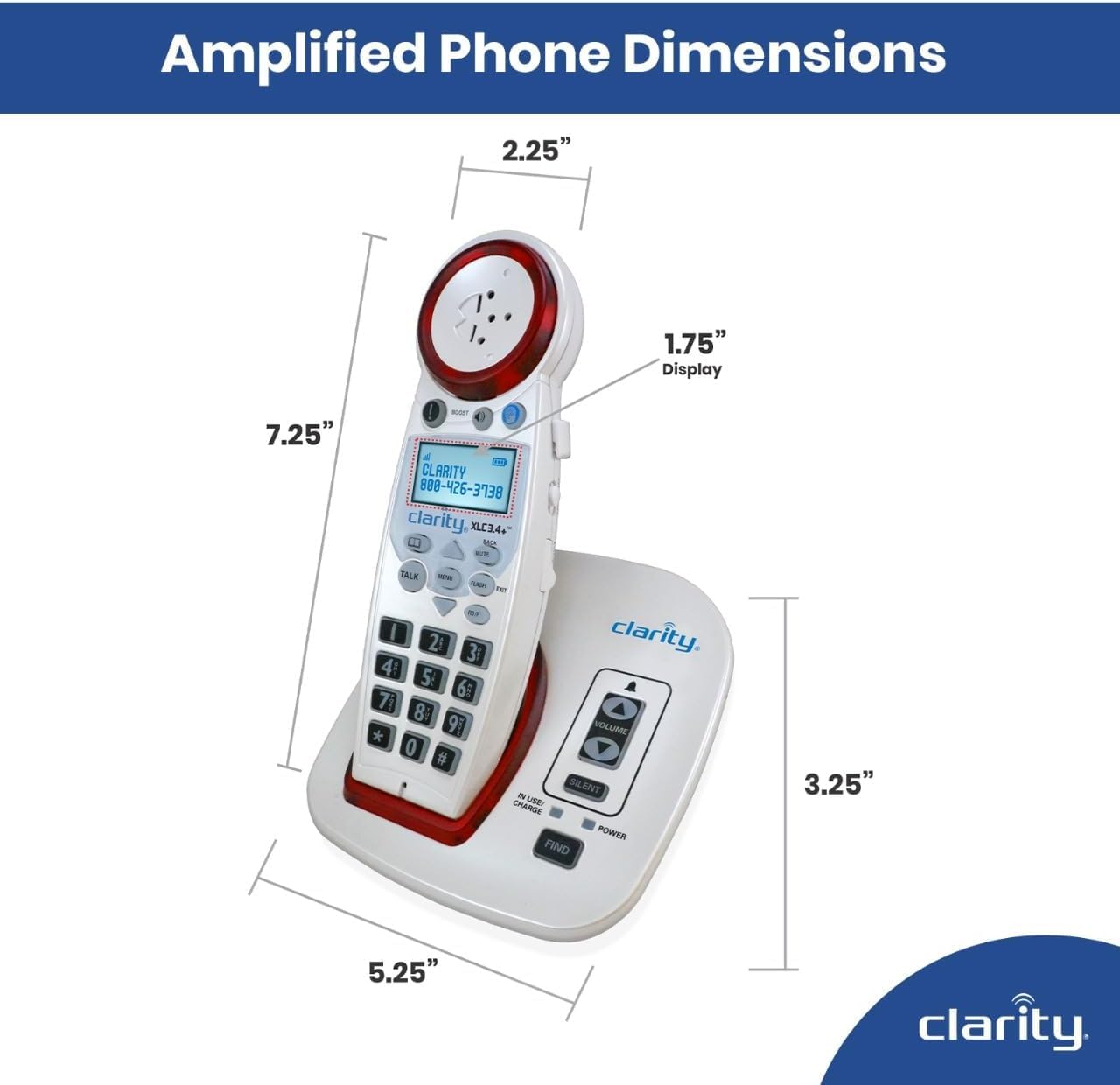 Clarity XLC3.4 Plus DECT 6.0 Sistema de teléfono inalámbrico amplificado extra fuerte para personas con discapacidad auditiva