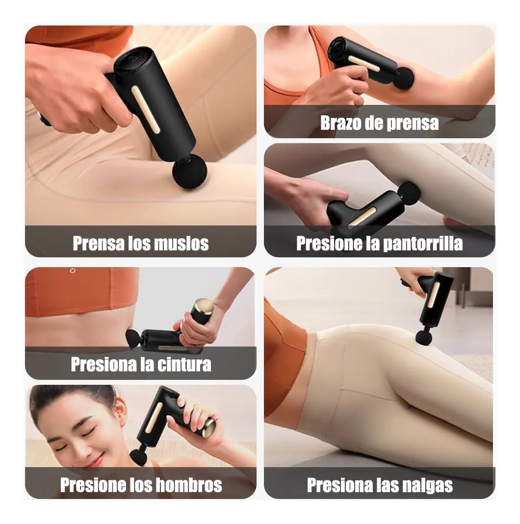 Pistola de Masaje Muscular con 4 Cabezas, Masajeador Portatil Muscular Mini Masajeador de Tejido Profundo Ajustables Massage Gun, Masaje Profesional Para Musculos, Ligamentos y Tejidos, Carga USB(Verde)
