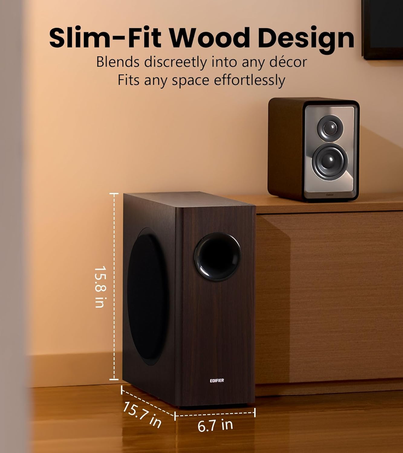 Edifier Subwoofer Activo T5s Color Café con Salida y Entrada de Audio