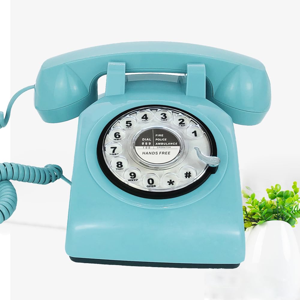 TelPal - Teléfono retro de una sola línea con cable de computadora, esfera giratoria clásica, estilo clásico, manos libres, teléfono fijo para el hogar/oficina/hotel, teléfonos antiguos para personas