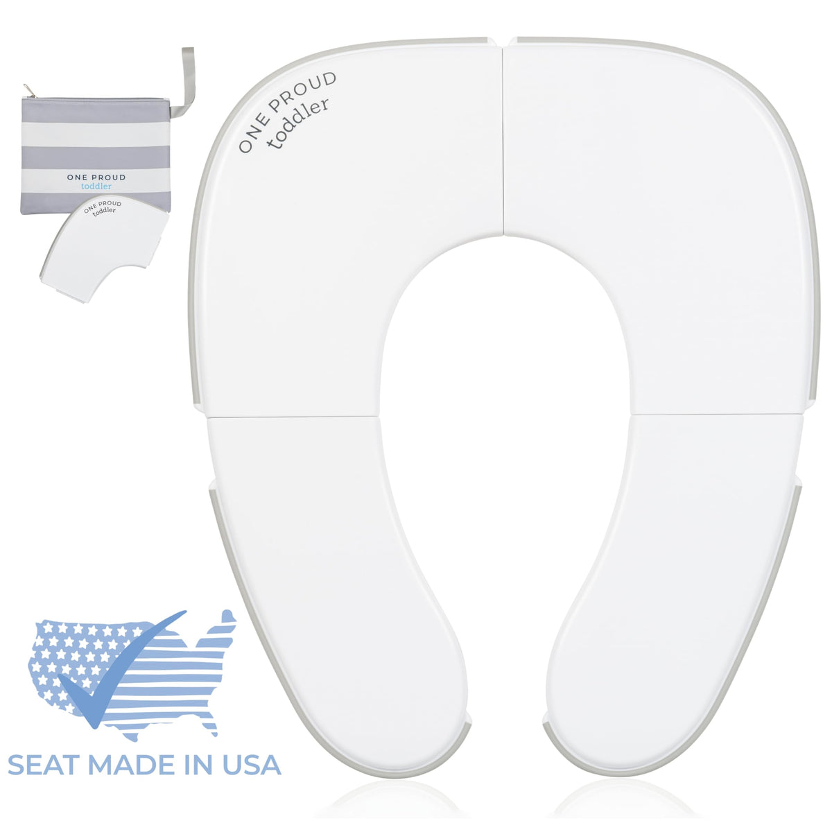 One Proud - Asiento de viaje para niños pequeños, ultra compacto, ultra antideslizante, asiento fabricado en Estados Unidos, bisagras de bloqueo sin pellizcos, fácil de limpiar, bolsa de transporte