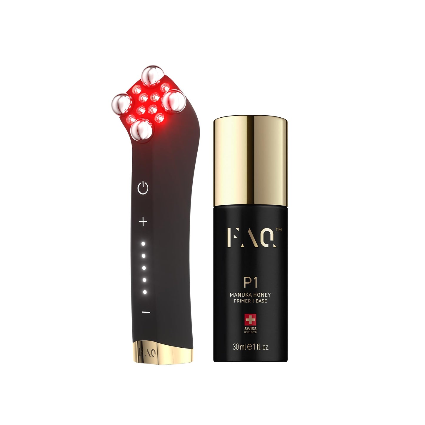Set de cuidado FAQ Sculpt & Glow – Dispositivo FAQ 402 + Serum facial P1 Miel de Manuka con Acido Hialuronico – Antienvejecimiento skincare para tonificar y drenar el rostro