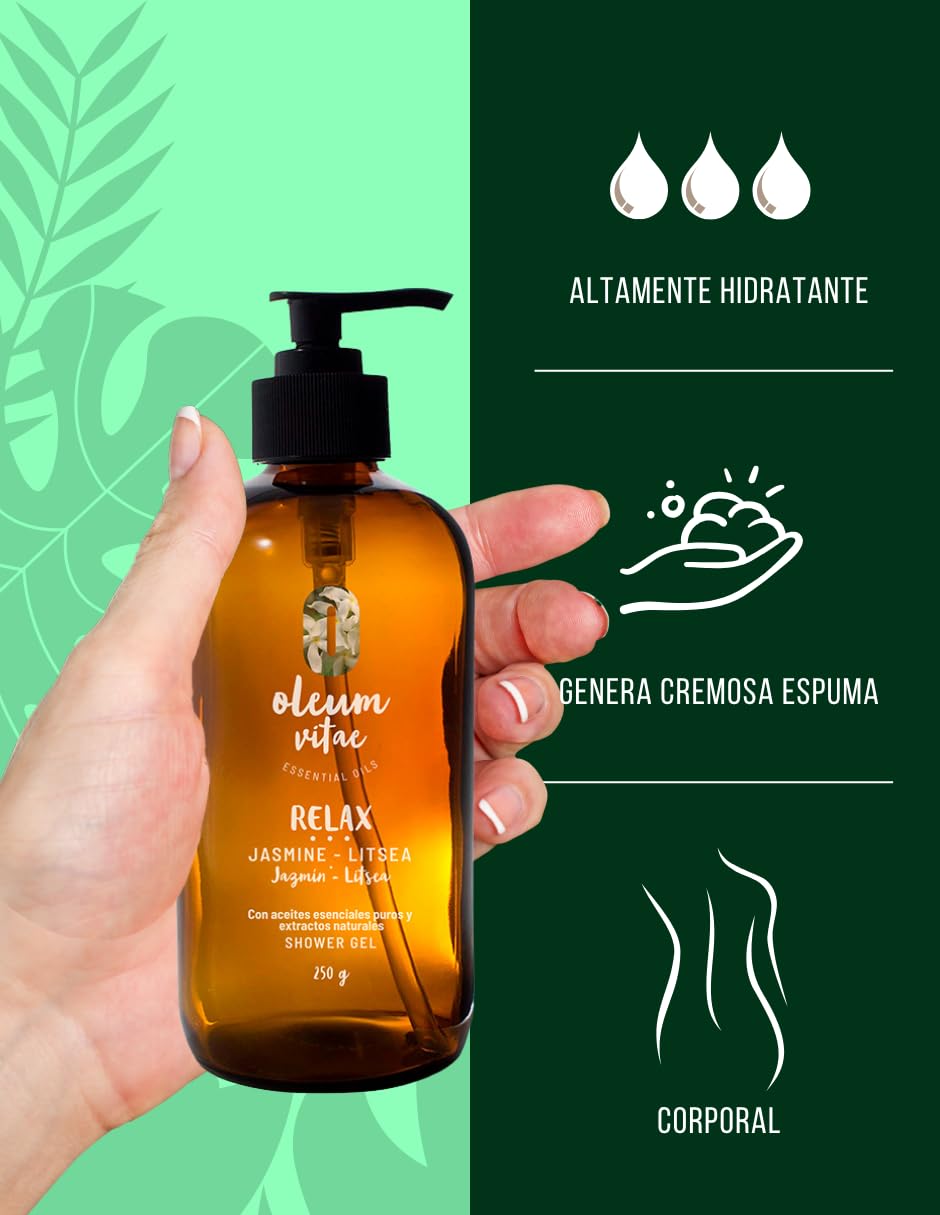 OLEUM VITAE Gel de Ducha con Aceite Esencial de Litsea. Altamente hidratante. Con Extractos de Caléndula, Aloe Vera y Manzanilla. 250gr