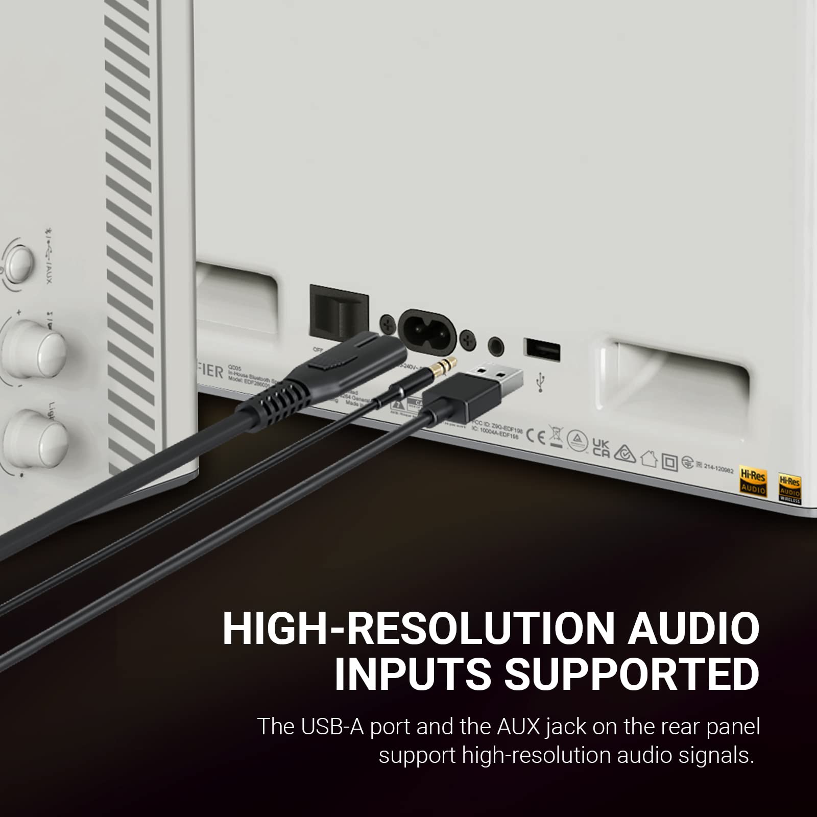Edifier QD35 - Altavoz Bluetooth de Mesa, Audio de Alta resolución y Audio de Alta resolución inalámbrico Certificado para computadora, Carga ultrarrápida GAN de 35 W, Efectos de luz espléndidos