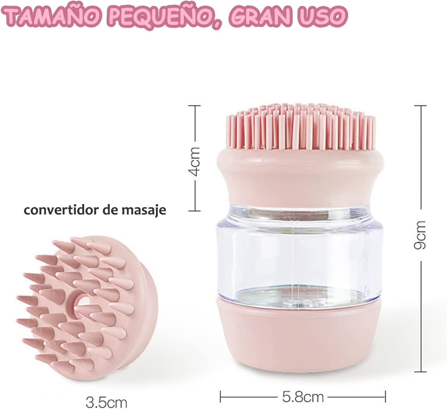 Cepillo de baño para mascotas, cepillo para perros con 2 cabezales de cepillo de silicona suave, dispensador de masaje de champú para mascotas para aseo de mascotas, cepillo de ducha para limpieza de cabello de perros y gatos(Rosa)