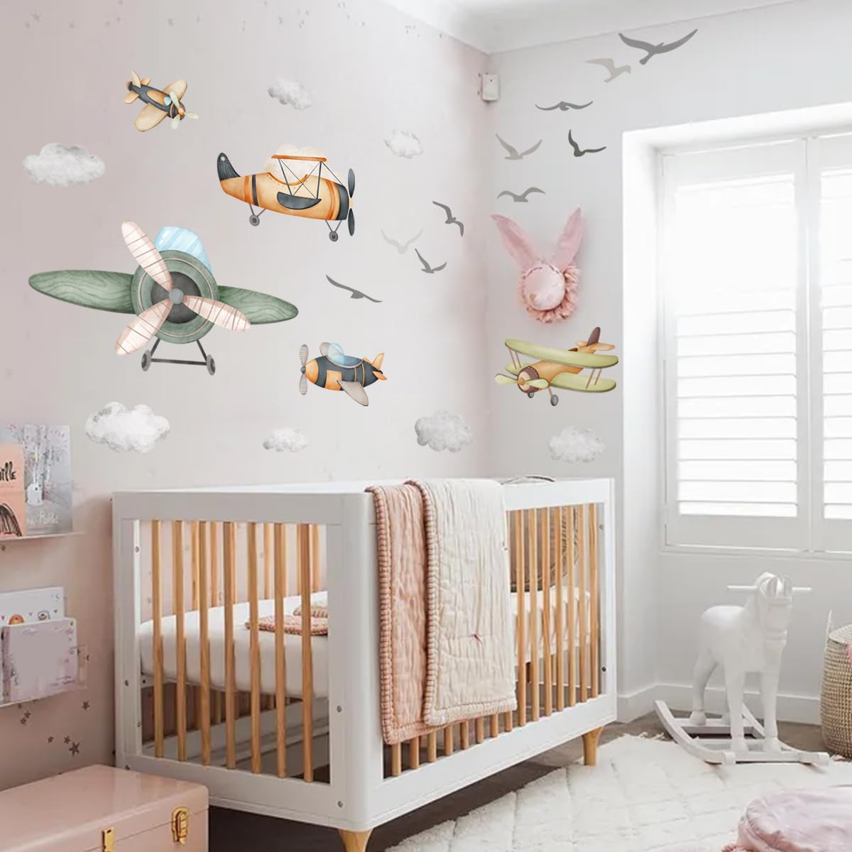 Calcomanía de pared de avión para niños, pelar y pegar, ideal para decoración de pared de jardín de infantes, niños, niñas, recámara