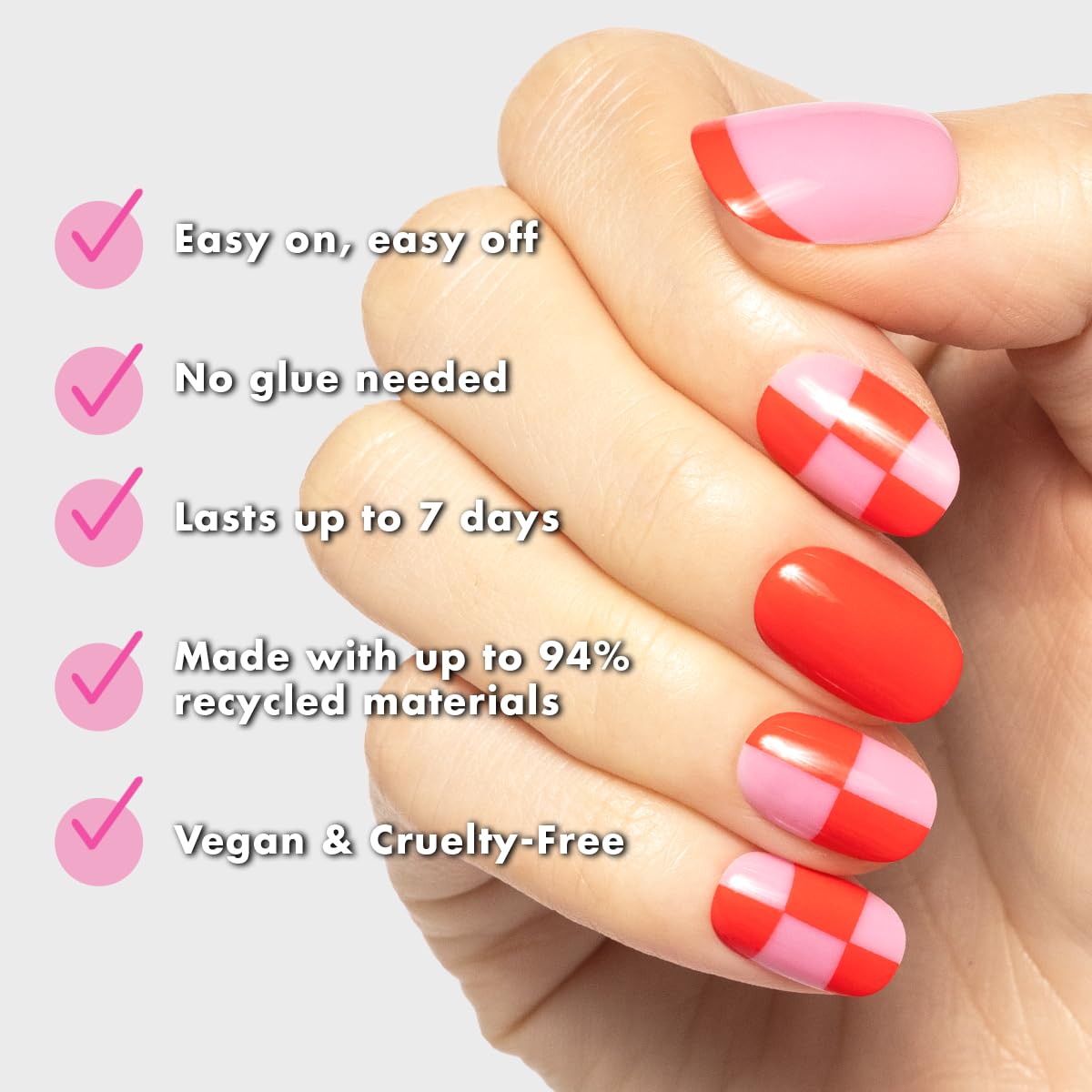 Olive & June Uñas postizas Classic Super Stick Mani | No se necesita pegamento | 32 pestañas, 16 tamaños | Pestañas no tóxicas, fáciles de poner y quitar, aspecto realista que no daña las uñas | Durac