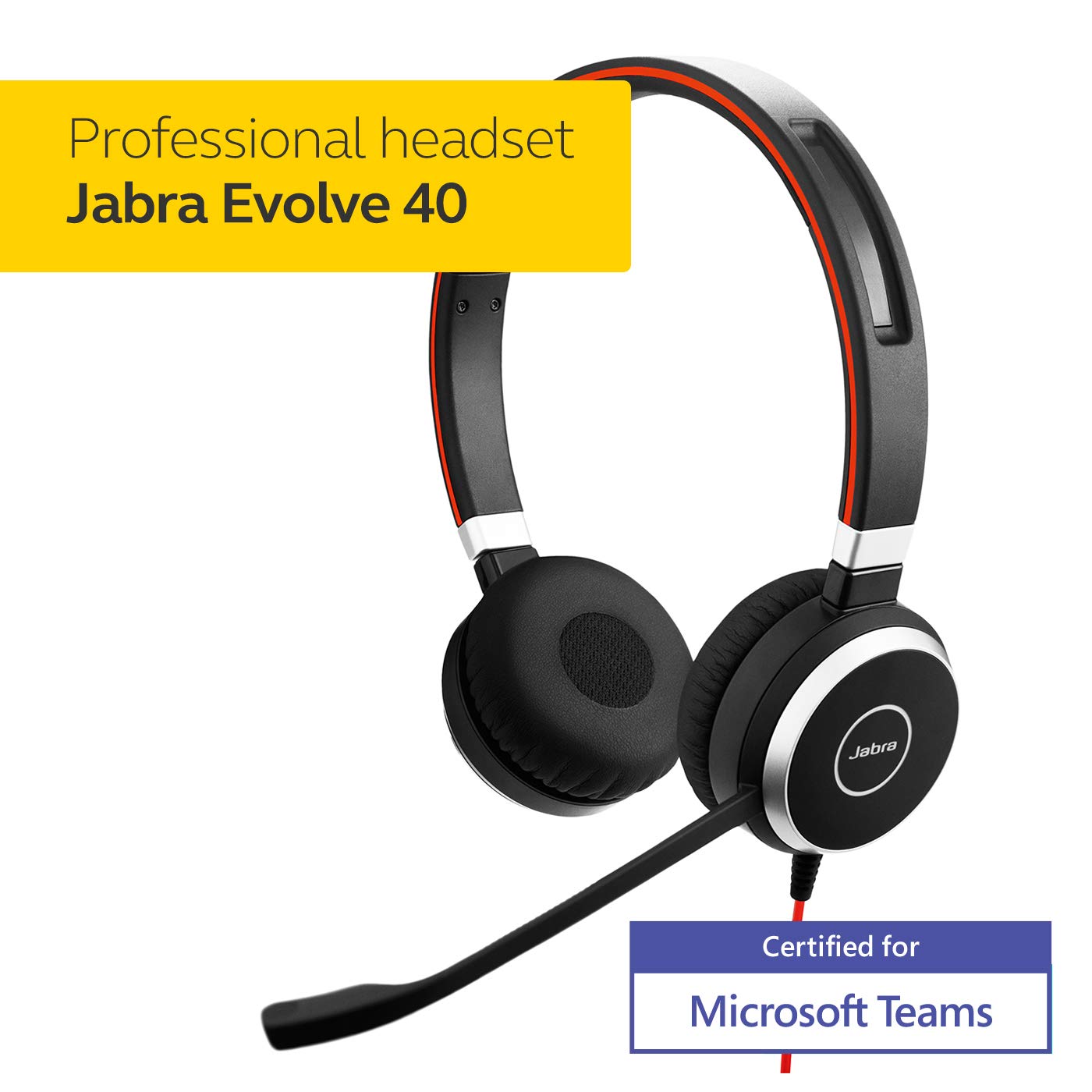 Jabra Evolve 40 - Auriculares con Cable Profesionales, estéreo, optimizados para MS, Auriculares de teléfono para Mayor productividad, Sonido Superior para Llamadas y música, conexión Jack/USB de 3.5