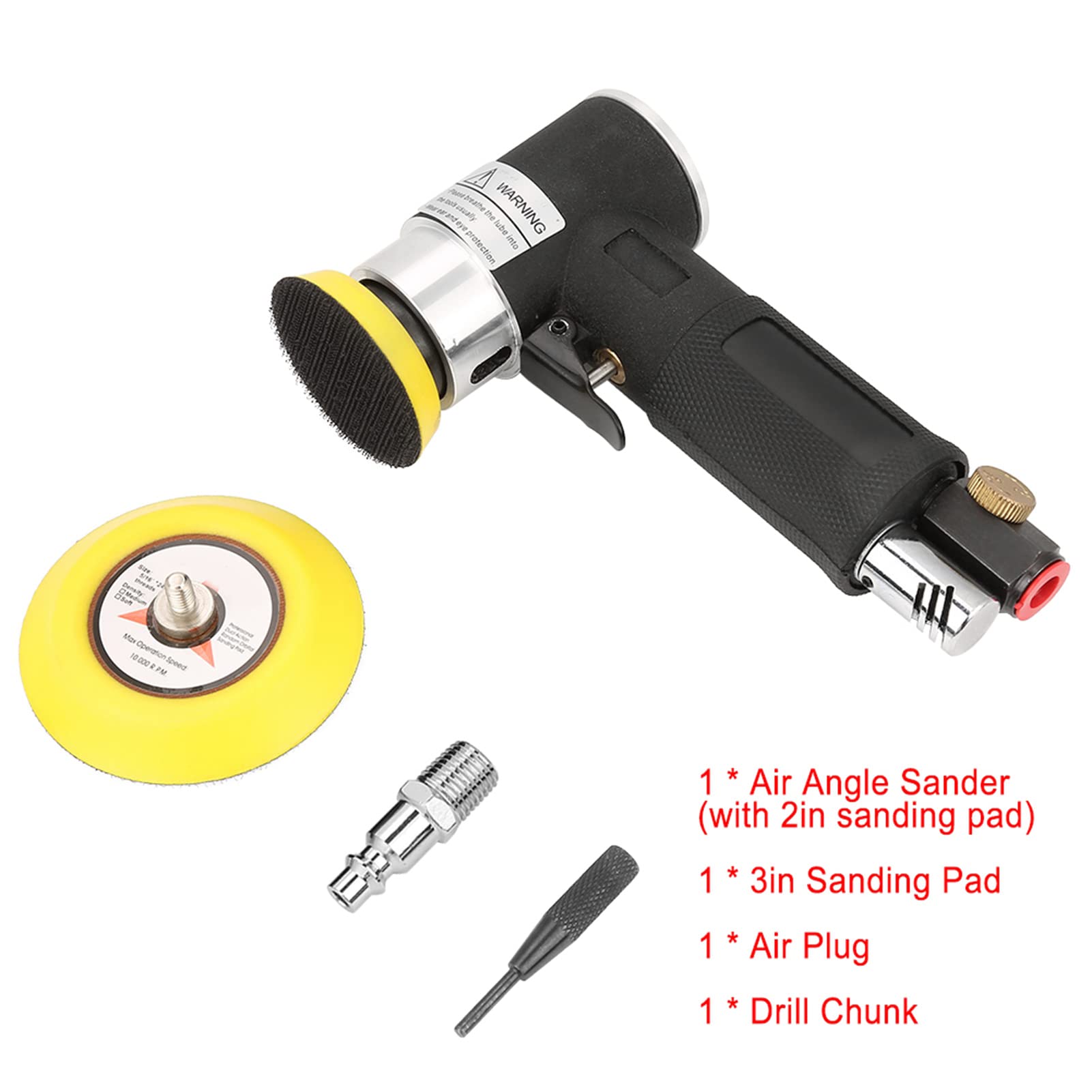 Lijadora de ángulo de Aire Mini Lijadora de ángulo de Aire Orbital Aleatoria 90 ° Pulidora Neumática y Almohadillas de Lijado de 2 Pulgadas y 3 Pulgadas