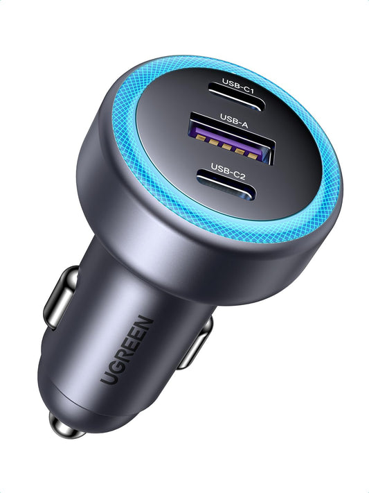 UGREEN 30W USB C Cargador Auto Carga Rápida, 3 Puertos 2 USB C Adaptador Auto Tipo C A, QC/PD 3.0 Cargador para Coche Compatible con iPhone 16 15 Pro Max, Pixel 9 8 7, Galaxy S25 S24 S23, iPad Pro Air