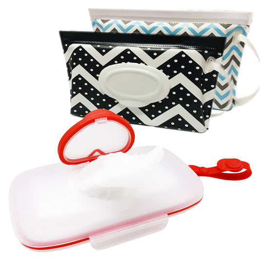 VOONGOR Dispensador de toallitas para bebé, funda para toallitas con 2 bolsas portátiles de viaje, contenedor recargable para toallitas de pañales con tapas y diseño de sellado, caja de almacenamiento de baño desechable