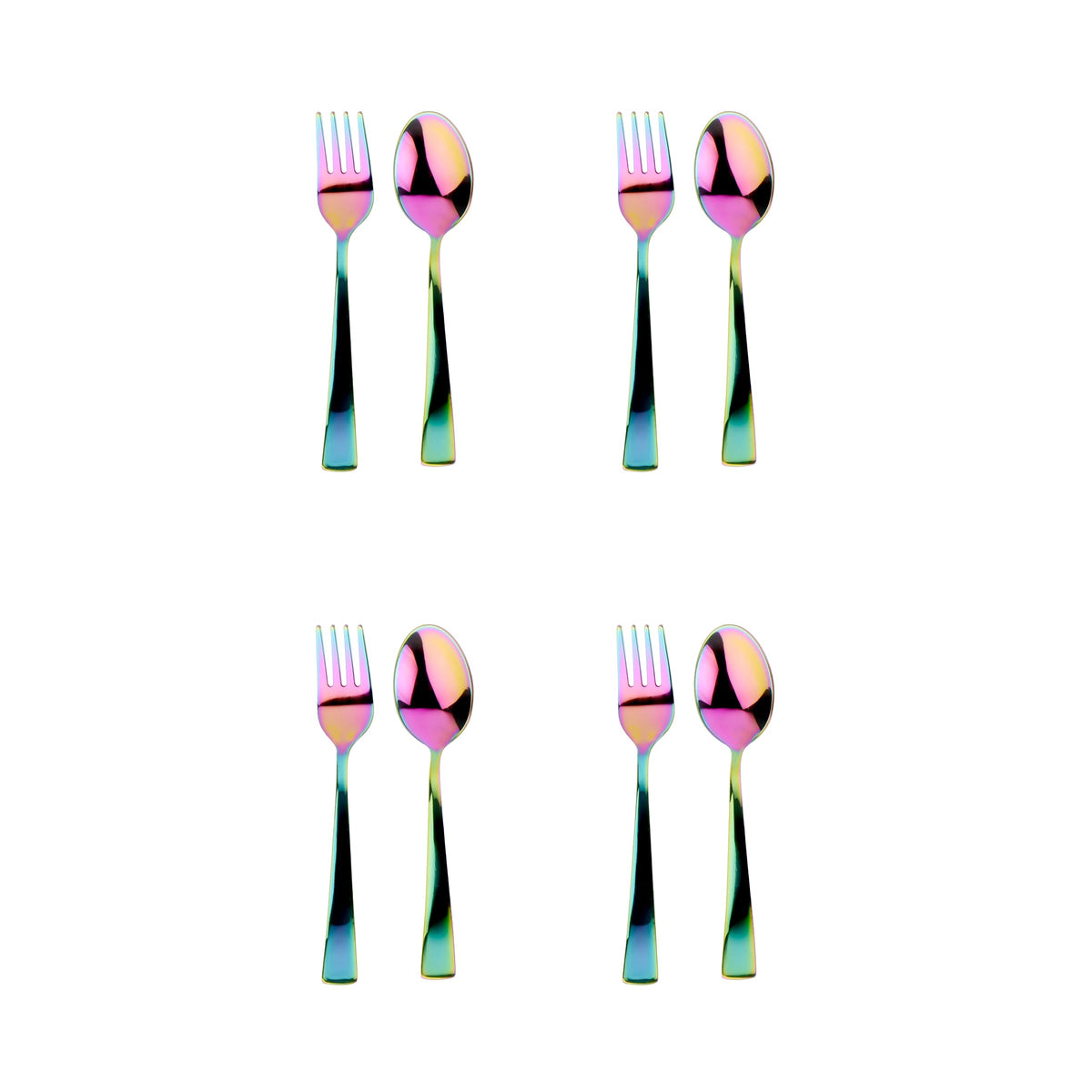 Ahimsa Utensilios de acero inoxidable para niños, juego de 8 piezas de tenedor y cuchara para niños, juego de cubiertos arcoíris diseñado por pediatras, 100% última intervensión de BPA y apto para