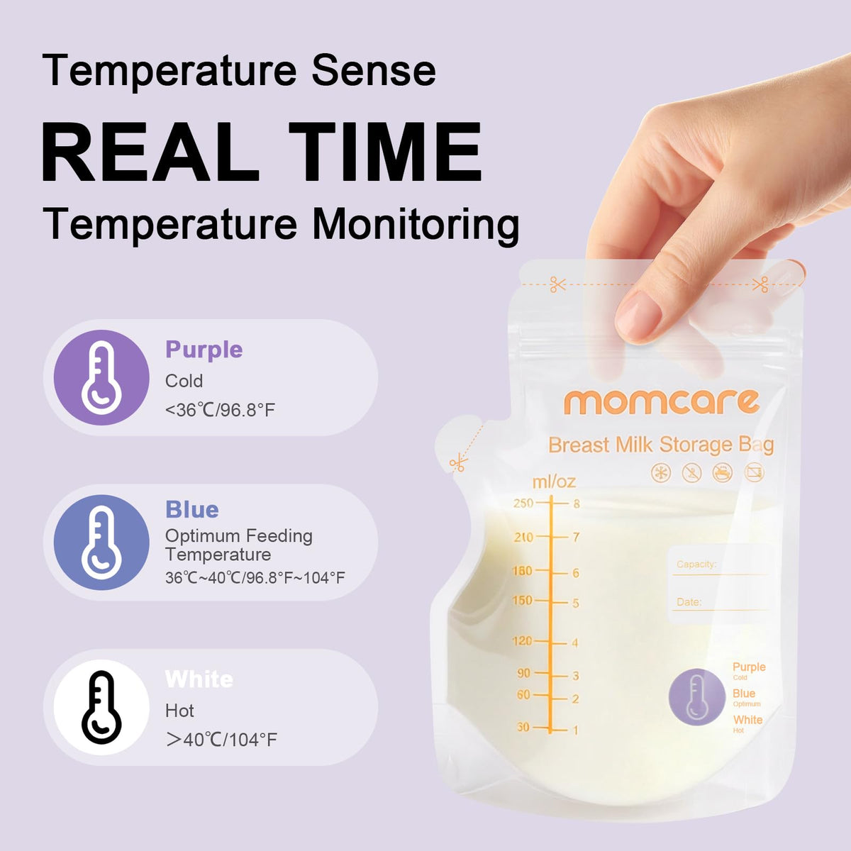 Momcare - Bolsa de almacenamiento de leche materna con sensor de
