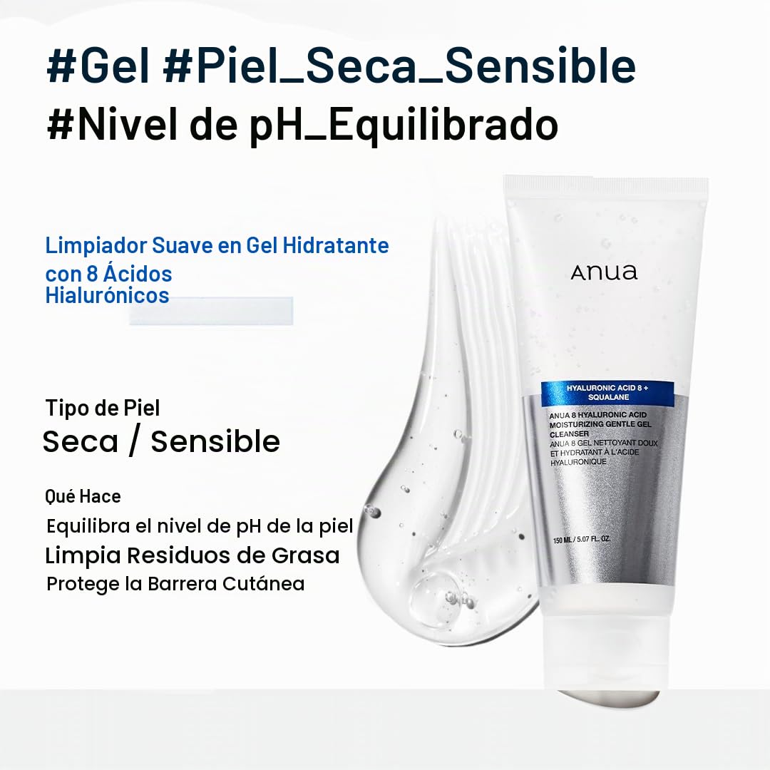 ANUA Moisturizing Gentle Gel Cleanser, Hyaluronic Acid, Squalane, Ceramide, Foaming Facial Korean Cleanser, pH Balance, Daily Hydrating Face Wash, Korean Skincare (150ml/5.07fl oz.)