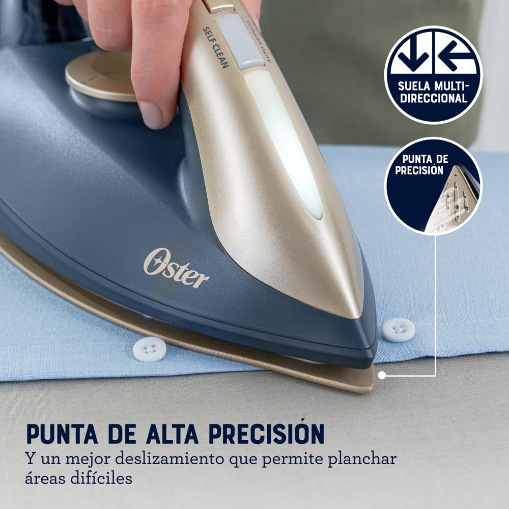 Plancha 2 en 1 con Central de Vapor Oster® con Suela de Cerámica con Partículas de Diamante, Potente y Antiadherente